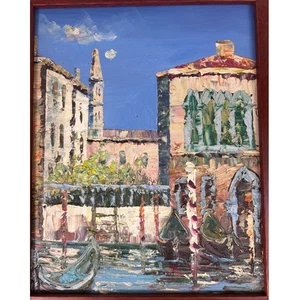 Venice Italy Painting Gondola Canal Oil Painting Framed Wall Art Decor - Picture 1 of 12