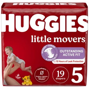 Pañales Huggies Little Movers talla 5 27 libras comodidad sin fugas para bebés activos - Imagen 1 de 13