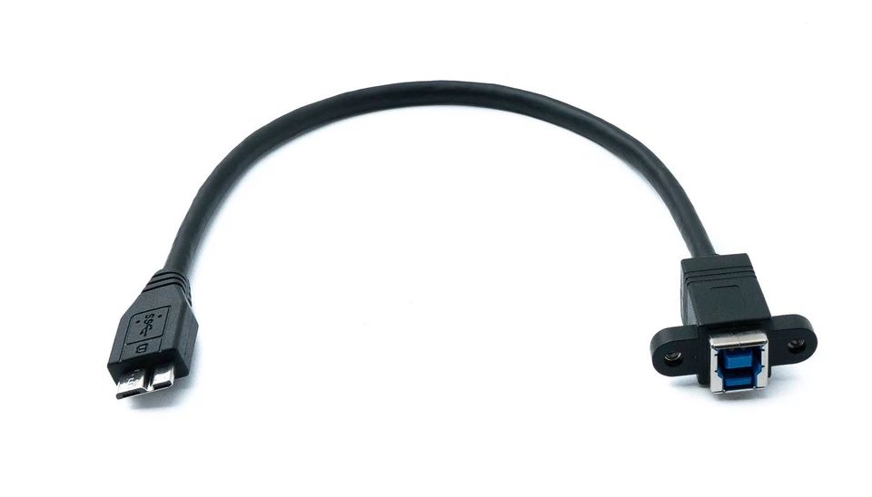 SYSTEM-S USB 3.0 Kabel 30 cm Micro B Stecker zu Typ B Stecker Panel Mount - Bild 1 von 4