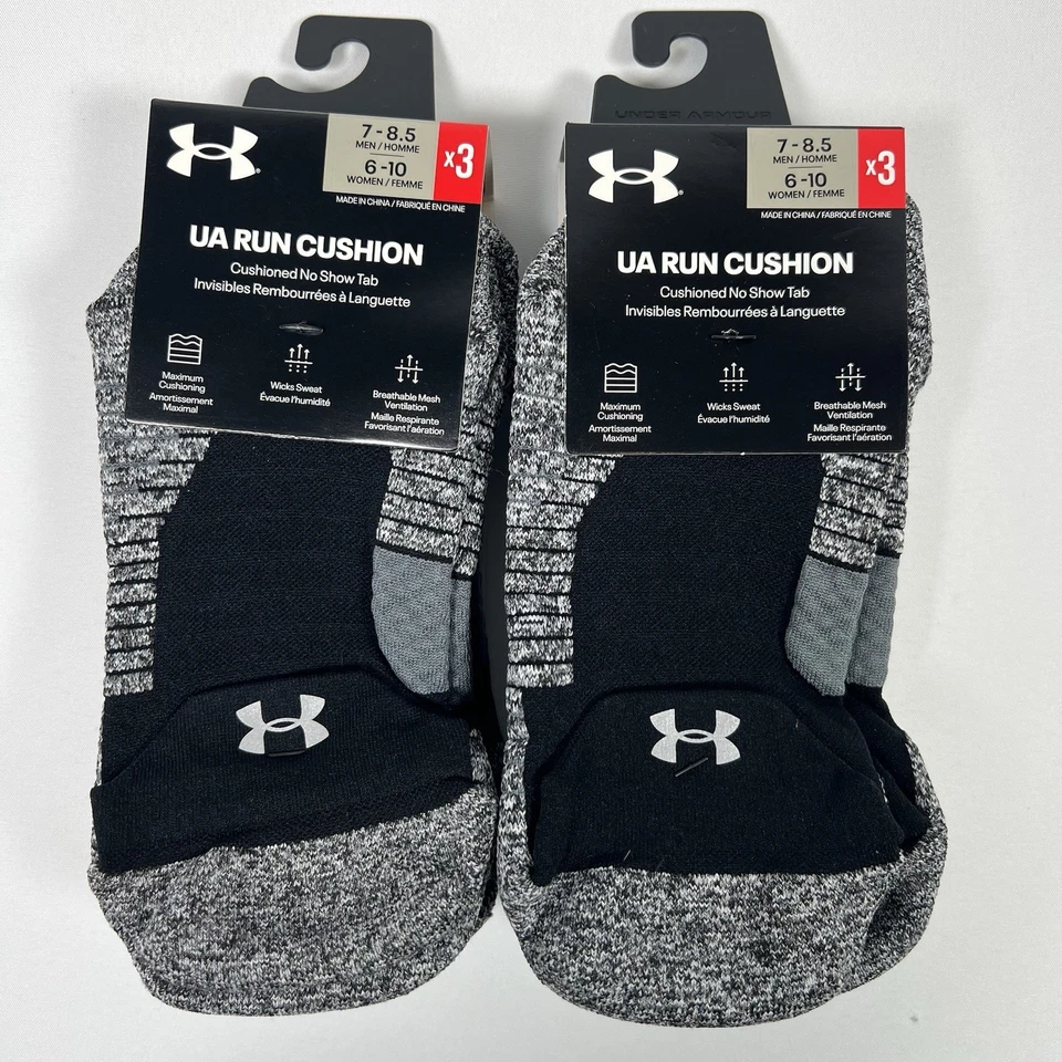 Under Armour UA Run Cushioned No Show Tab Socks (6 Pairs) Men’s 7-8.5 NEW Black - Image 1 of 4