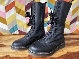 Dr Martens Mid Calf 14 Holes Soft Black Zip Leather Uk 6.5 Eu 40 Punk Boots - Picture 1 of 11
