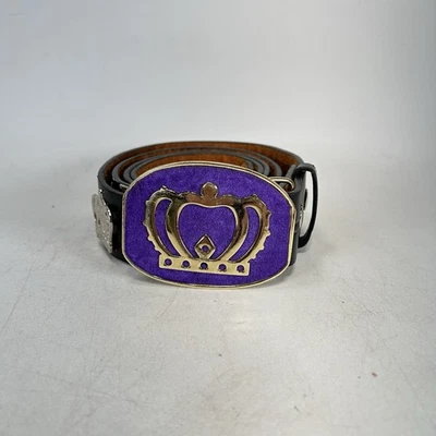 Purple Velvet Belt Buckle Crown Royal Whiskey Liquor With Black Leather Belt - Image 1 of 4