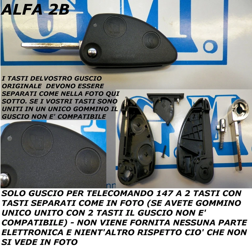 Cover chiave guscio 2 tasti - come da foto - no logo - Alfa Romeo 147 156 166 GT - Immagine 1 di 1
