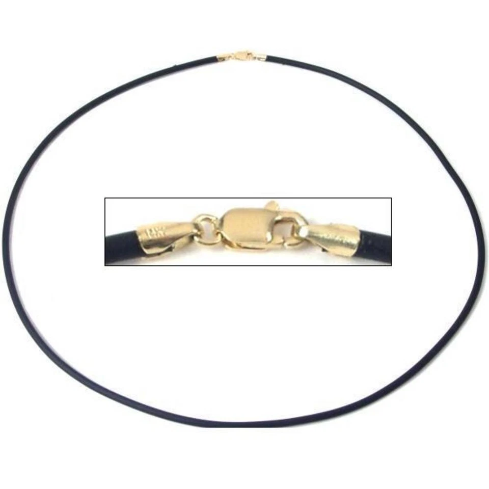 Collana in corda di gomma nera gioielli chiusura in oro 14 carati 16" - Immagine 1 di 1
