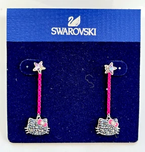 Hello Kitty Swarovski Dangle Pierced Earrings Neon Pink w/ Rhinestones NEW - Picture 1 of 7