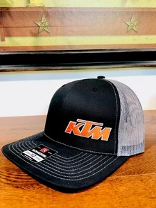 Richardson 112 Trucker KTM Motorcycle Logo Embroidered Snapback Black/Gray Hat - Picture 1 of 5