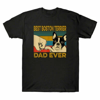 Best Boston Terrier Dad Ever Funny Dog Lover Vintage Men's T-Shirt Cotton Tee - Image 1 of 2