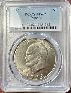 1972 P Type 2 Eisenhower Ike Dollar PCGS MS62 - Key to the Ike Series - Picture 1 of 2