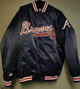 ATLANTA BRAVES 90’S VINTAGE XL WARM-UP JACKET AUTHENTIC MAJESTIC LOOKS BRAND NEW - Picture 1 of 4