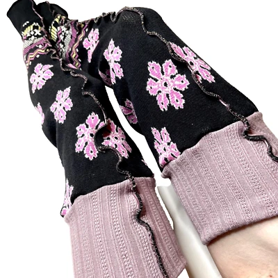 Floral Knit Sweater Over the Knee Socks Pink Leg Warmers Black Thigh Highs New - Image 1 of 4