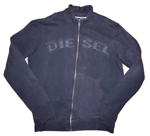 Felpa Donna Vintage DIESEL Blu Navy Miscela Cotone Cerniera L RUNS SMALL - Foto 1 di 12