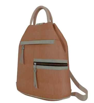 Shopper Freizeit Rucksack Hand Tasche 2in1 Echt Veganes Leder 30606 Taupe - Bild 1 von 4