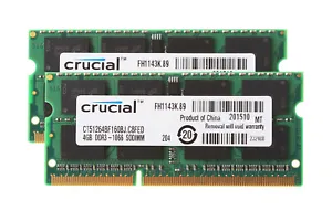 Crucial 8GB 4GB 2RX8 PC3-8500S DDR3 1066Mhz 1.5V Memory RAM Laptop Intel Model $ - Picture 1 of 8