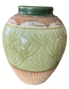 Vaso 6” ceramica e sabbia arte ceramica verde motivo in rilievo made in Vietnam - Foto 1 di 6