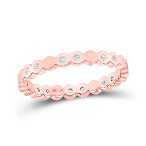 14K Rose Gold Womens Round Diamond Machine-Set Band Ring 1/8 Cttw - Picture 1 of 2
