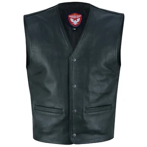Warrior Men's Premium Cowhide Leather Motorcycle Vest Climax Lined Waistcoat - Picture 1 of 4