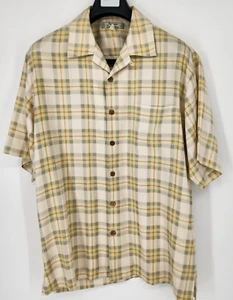 Tommy Bahama 100% Silk Mens M Yellow Plaid Button Up Short Sleeve Camp Shirt EUC - Picture 1 of 7