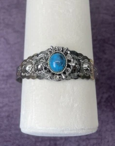 Vintage Silvertone Faux Turquoise Cabochon Adjustable Open Cuff Bracelet - Picture 1 of 8