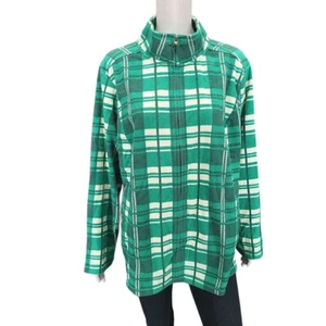 Liz Claiborne New York Fleece Zip Front Jacket 2X Plus Size Green Plaid Printed - Picture 1 of 11