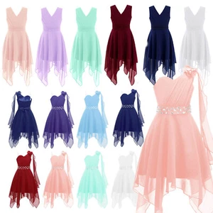 Flower Girls Applique Chiffon Wedding Bridesmaid Formal Prom Pageant Dress - Picture 1 of 121