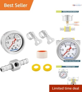 Fuel Pressure Gauge Stainless Steel 1.5" Dial 0-15 PSI Red Pointer Includes A... - Picture 1 of 9