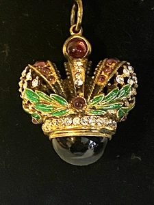 Vtg Sterling Russian Crown Pendant-Onyx-Pink Tourmaline-Crystal Cloisonne Enamel - Picture 1 of 8
