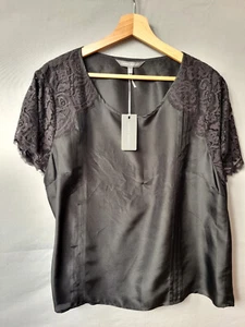 Laura Ashley Silk Top Size 18 Black Lace Short Sleeves Office Top Gothic - Picture 1 of 9