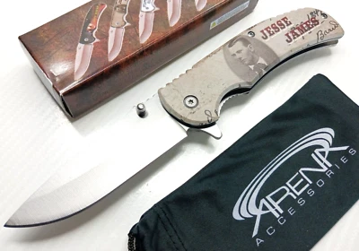 Jesse James Spring Assisted Pocket Knife Flipper Dad Gift Wild West Collectible - Image 1 of 4