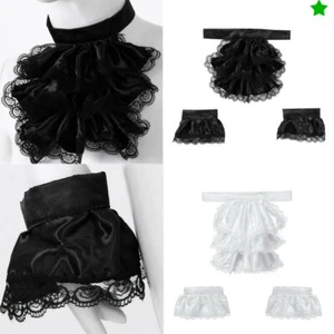 UK Elegant Victorian Lace Jabot Cuffs Set Cosplay Pirate Costume Accessory HQ - Picture 1 of 36