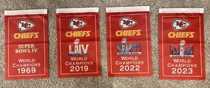 Kansas City Chiefs NFL Super Bowl Champions 4 Banners/Flags Set 18.5" x 11.5"