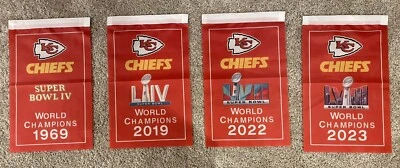 Kansas City Chiefs NFL Super Bowl Champions Juego de 4 pancartas/banderas 18,5" x 11,5" Foto 1 de 2