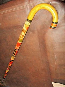 MWX.80: ALL WOODEN HAND DETAILED CARVED FOLK ART MEXICAN WALKING STICK CANE - Picture 1 of 10