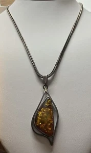 "Collar colgante grande de plata de ley ámbar báltico 18"" colgante vintage 2,5 X 1""" - Imagen 1 de 6