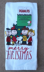 SET OF 2 PEANUTS MERRY CHRISTMAS KITCHEN TOWELS - BNWT. - Picture 1 of 5