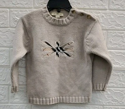 Pre Owned Burberry London British Flag Crew Neck Sweater Stone Size 2 Youth - Image 1 of 4