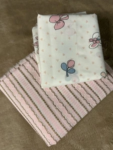 Vintage Calico Fabric Lot 3 YDS-Pink Stripe & Precious Moment Bunny Quilt Sew - Picture 1 of 7
