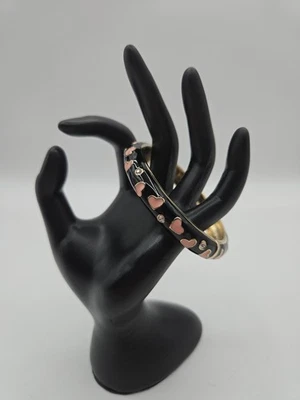 BETSEY JOHNSON Enamel Bangle Bracelet Heart Hinged Gold Tone/Crystals  - Image 1 of 4