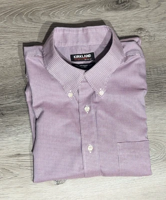 Kirkland Signature Mens Traditional Fit Non-Iron Dress Shirt Burgundy 17 x 34/35 - Image 1 of 4
