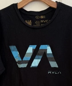 VA RVCA Blue Color Block Mens Black T Shirt Size L Artists Network Program - Picture 1 of 4