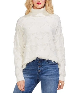 Vince Camuto Womens Geometric Fringe Pullover Sweater, Off-White, Medium - Picture 1 of 1