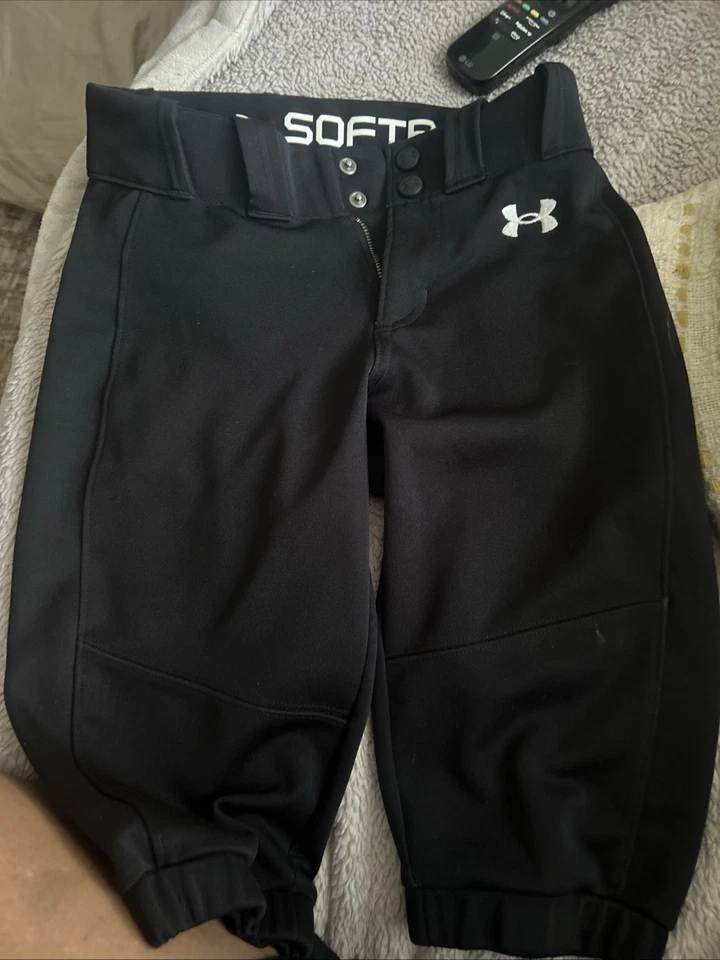 Under Armour Youth Girls Softball Pants Cropped Size Small Youth YSM Black - Image 1 of 3
