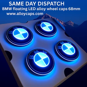 BMW Series 2 BLUE LED Floating Alloy Wheel Hub Caps 68mm Set of 4 - Picture 1 of 1