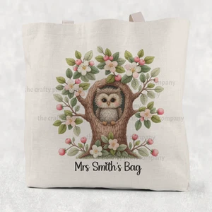 Personalised Owl Cotton Gift Bag Tote Bag Teacher Gift - Owl Tree Design - Picture 1 of 2