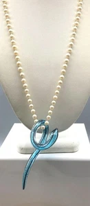 Vintage dichroitische Kunst Glas geschlungen Anhänger, hellblau schwarz und silber auf Knoten - Bild 1 von 5