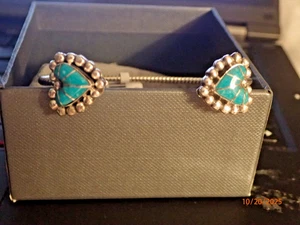 Chaco Canyon Sterling Silver Campitos Turquoise Heart Cuff Bracelet HSN $279 - Picture 1 of 6