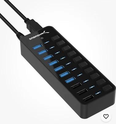 Sabrent 60W 10 Port Usb 3.0 Hub Includes 3 Smart Charging Ports With I - Image 1 of 4