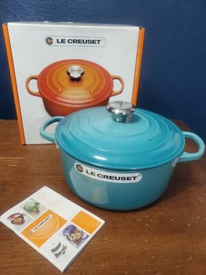 Le Creuset Signature Cast Iron 4.5 Quart Round Dutch Oven, Caribbean - NEW - Image 1 of 4