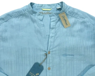 Camisa Para Hombre CARIBEAN Corydals Azul Mar Lino + Cuello Abierto 3XB 3XL GRANDE NUEVA CON ETIQUETAS S75  Foto 1 de 4