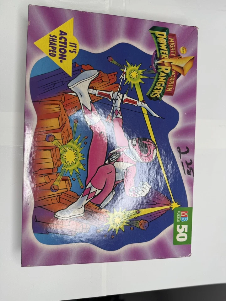 Puzzle MB Mighty Morphin Power Rangers 1994 rosa en forma de acción 50 piezas nuevo sello Foto 1 de 4