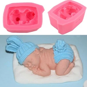 Sleeping Baby Mould Silicone pillow Bob Hat Christening Cakes Fondant Icing Clay - Picture 1 of 7